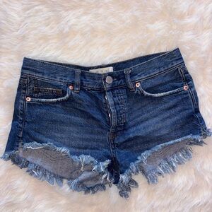 We The Free Blue Jean Shorts Distressed Frayed Hem